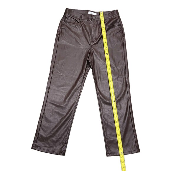 Made and loved LOFT Pants Women's Faux Leather Brown Size 6/28 Straight Leg - Picture 2 of 9